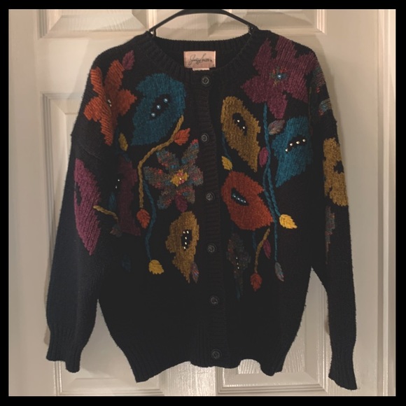 VINTAGE Floral Chunky Kawaii Adorable Show Stopper Cardigan Sweater - Picture 13 of 17